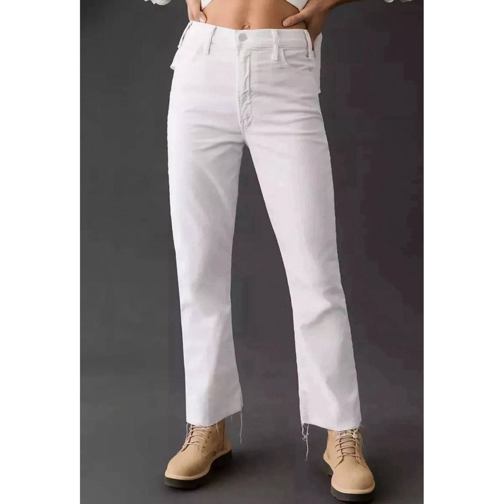 Mother The Hustler Ankle Fray Corduroy Pants Hal Chalk White Size 33 Granola